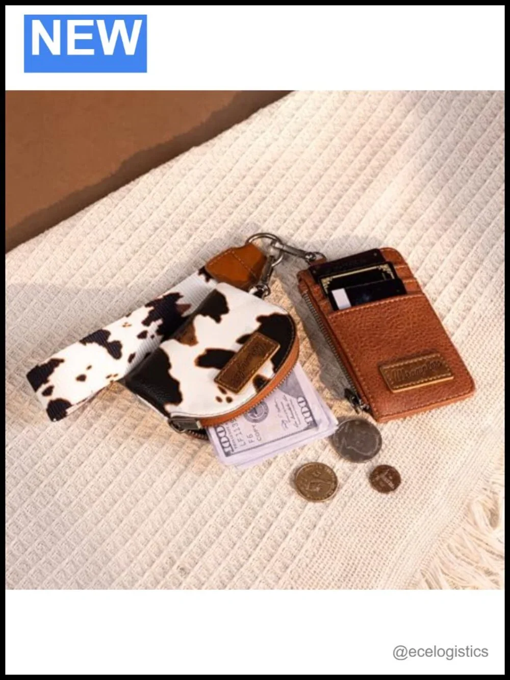 Wrangler Cow Print Leather Wristlet Bag Detachable Dual Pouch